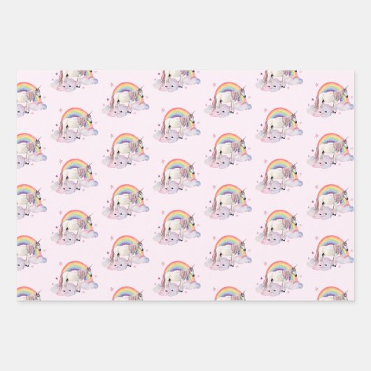 Eenhoorn Regenboog Wolken Roze Sprookje Party Girl Inpakpapier Vel (Voorkant 3)