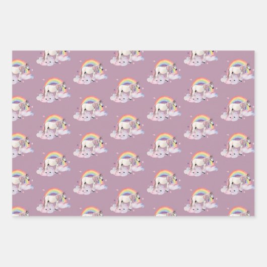Eenhoorn Regenboog Wolken Roze Sprookje Party Girl Inpakpapier Vel (Voorkant 2)