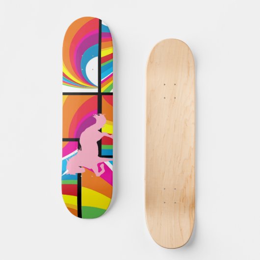 Eenhoorn Regenboog Wolken Skateboard Deck (Voorkant)