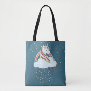 eenhoorn: regenboogwolkenillustratie tote bag