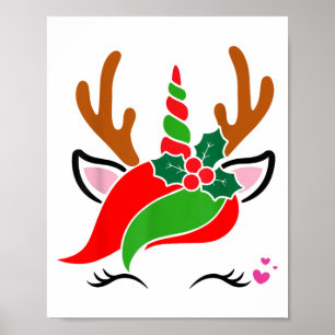 Eenhoorn Rendier Gezicht Schattigee Kerst Grappig Poster