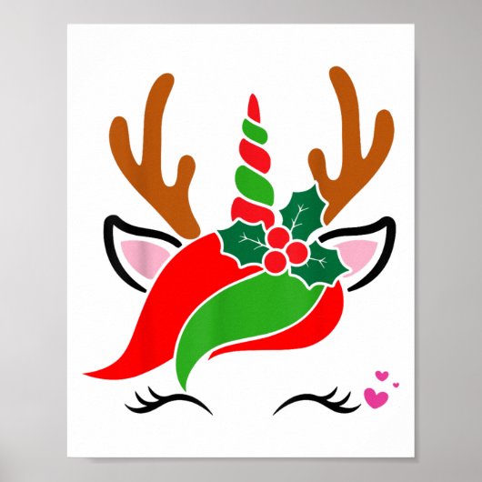 Eenhoorn Rendier Gezicht Schattigee Kerst Grappig Poster (Voorkant)
