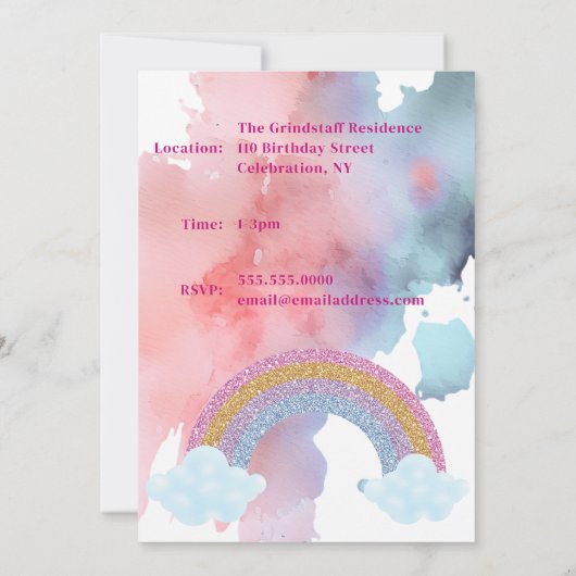 Eenhoorn Retro Verjaardag Uitnodiging (Achterkant)