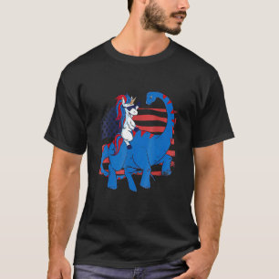 Eenhoorn Riding Dinosaurus USA Vlag Amerikaans T-shirt