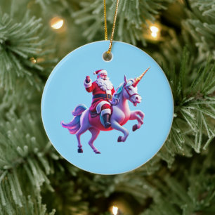 Eenhoorn Riding Santa Keramisch Ornament