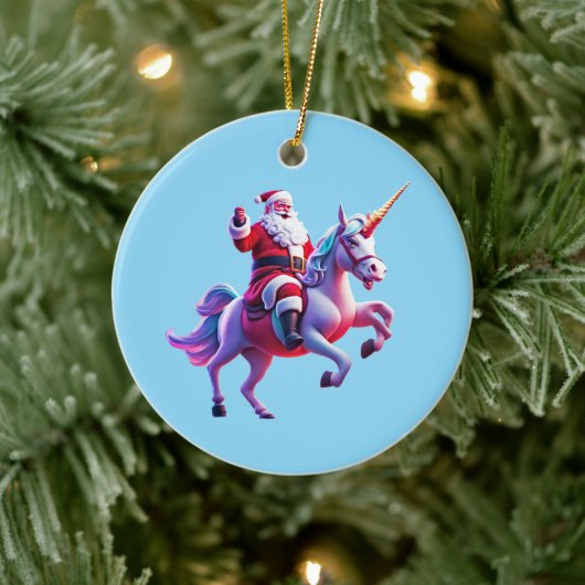 Eenhoorn Riding Santa Keramisch Ornament (Boom)