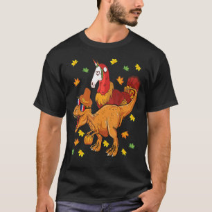 Eenhoorn Riding T Rex Dinosaurus Thanksgiving Dag T-shirt