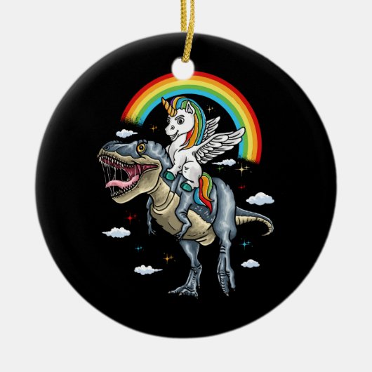 Eenhoorn Riding Trex Dinosaurus Momicorn Regenboog Keramisch Ornament (Voorkant)