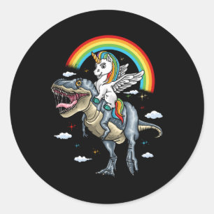 Eenhoorn Riding Trex Dinosaurus Momicorn Regenboog Ronde Sticker
