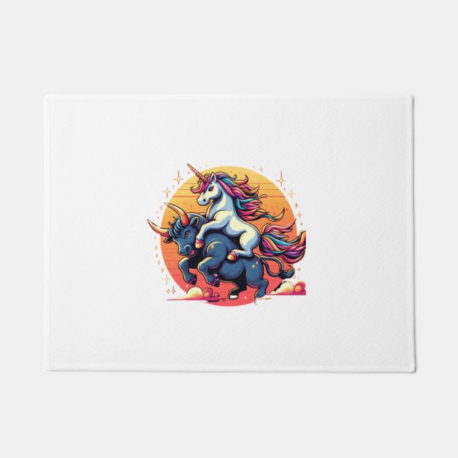 Eenhoorn Rijden Bull Boys Meisjes Mannen Vrouwen K Deurmat (Voorkant)