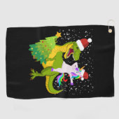 eenhoorn rijden dinosaurus boom Trex dabbing Kerst Golfhanddoek (Horizontaal)