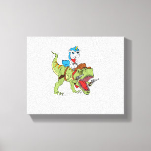 Eenhoorn Rijden Dinosaurus Kinder Jongens Meisjes Canvas Afdruk