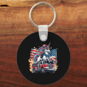 Eenhoorn Rijden Vuurwagen 4th of July Jongens Meis Sleutelhanger (Voorkant)