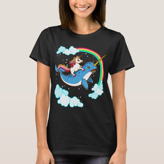 Eenhoorn rijdend op Narwal T-shirt (Voorkant)