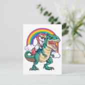Eenhoorn Rijdt op T rex Dinosaur Boys Meisjes Mann Kaart (Staand voorkant)