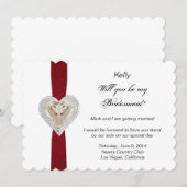 Eenhoorn Rode Kanten Trouw Bruidsmeisje Kaart (Voorkant / Achterkant)