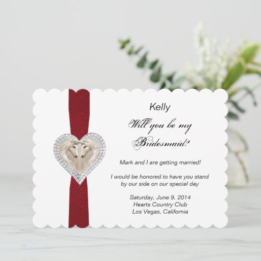 Eenhoorn Rode Kanten Trouw Bruidsmeisje Kaart (Staand voorkant)