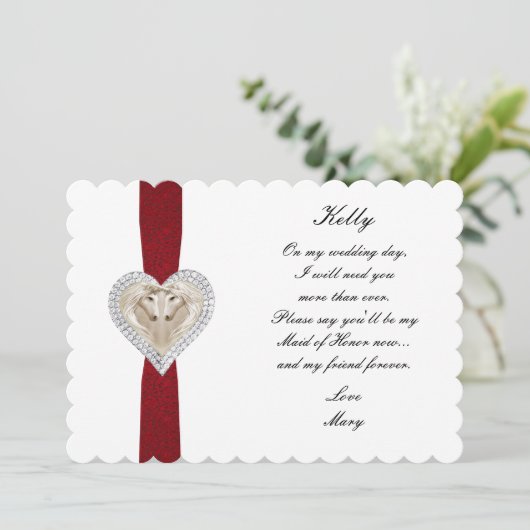 Eenhoorn Rode Kantlijn Trouw Bruidsmeisje Van Eer  Kaart (Staand voorkant)