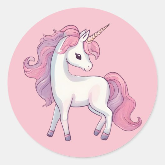 Eenhoorn Ronde Stickers - Roze (Voorkant)