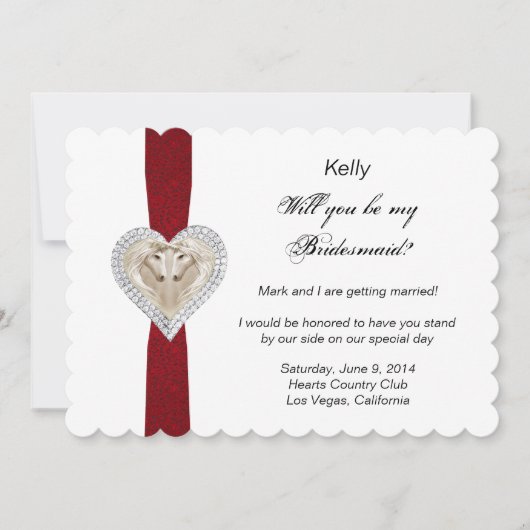 Eenhoorn Rood Kant Bruidsmeisje Kaart (Voorkant)