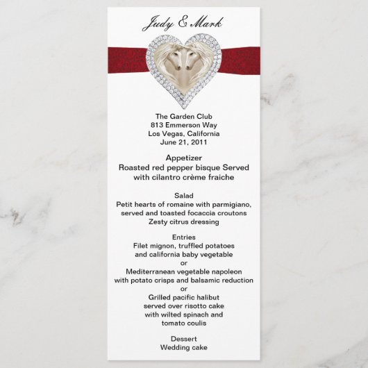 Eenhoorn Rood Kant Bruiloft Menu Kaart (Voorkant)