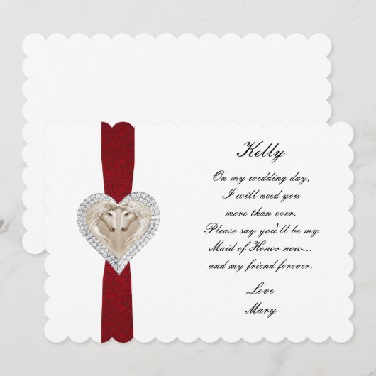 Eenhoorn Rood Kant Trouw Bruidsmeisje Van Eer Card Kaart (Voorkant / Achterkant)
