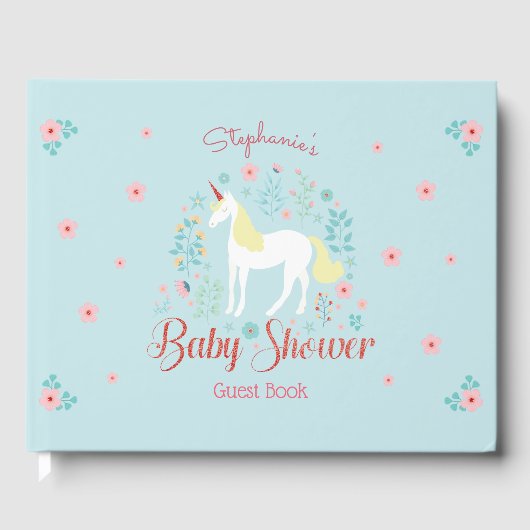 Eenhoorn Roos Gouden Glitter Baby shower Gastenboek (Voorkant)