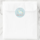  Eenhoorn Roos Gouden Glitter Baby shower Ronde Sticker (Tas)