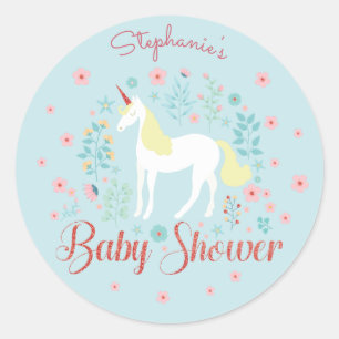  Eenhoorn Roos Gouden Glitter Baby shower Ronde Sticker