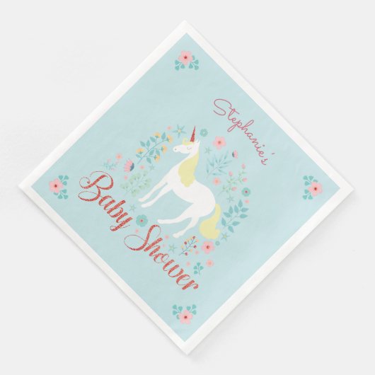  Eenhoorn Roos Gouden Glitter Baby shower Servet (Hoek)