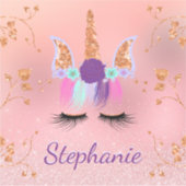 Eenhoorn Roos Gouden Glitter Gepersonaliseerde Naa Sticker (Voorkant)