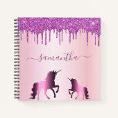Eenhoorn roos gouden paarse druppels naam script notitieboek (Voorkant)