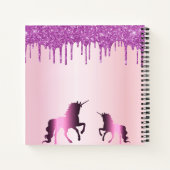 Eenhoorn roos gouden paarse druppels naam script notitieboek (Achterkant)
