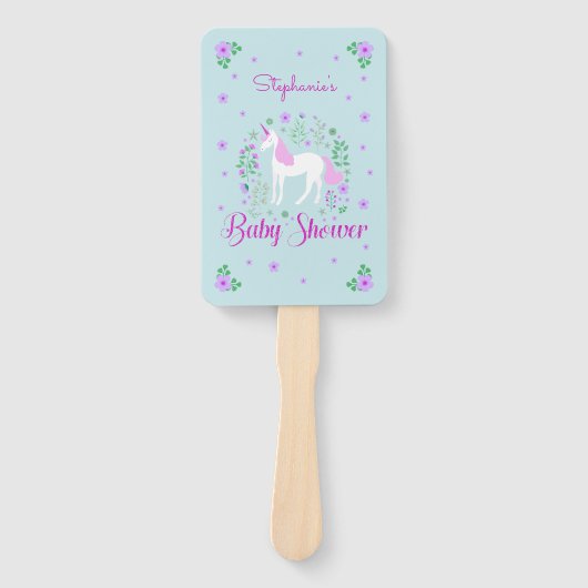  eenhoorn roze aqua Baby shower gepersonaliseerd Handwaaier (Voorkant)