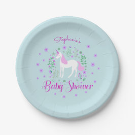  eenhoorn roze aqua Baby shower gepersonaliseerd Papieren Bordje