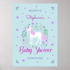  eenhoorn roze aqua Baby shower gepersonaliseerd Poster