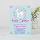  Eenhoorn Roze Aqua Baby shower Uitnodiging (Staand voorkant)