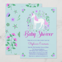  Eenhoorn Roze Aqua Baby shower Uitnodiging