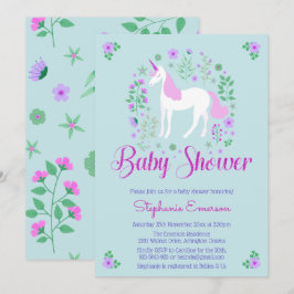  Eenhoorn Roze Aqua Baby shower Uitnodiging