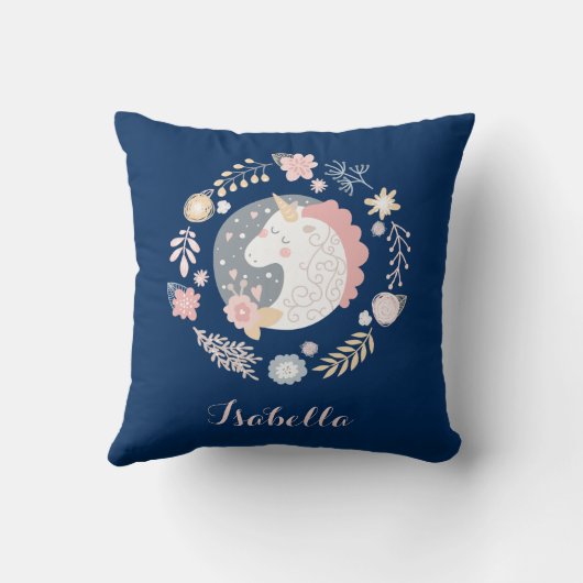 Eenhoorn Roze Blauw Mooie Persoonlijke Naam Kussen (Achterkant)