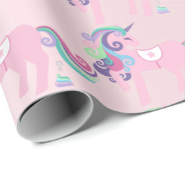 Eenhoorn Roze Bloemen Baby Meisje Blush Pastel Cadeaupapier