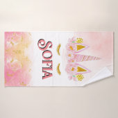 Eenhoorn Roze Bloemen Goud Glitter Gepersonaliseer Badhanddoek (Badhanddoek)