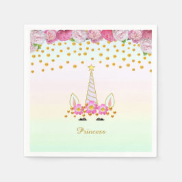 Eenhoorn, Roze Bloemen & Gouden Confetti Servet