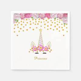 Eenhoorn, Roze Bloemen & Gouden Confetti Servet