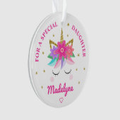 Eenhoorn Roze Bloemen Sterren Dochter Ornament (voorkant)