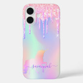 Eenhoorn roze druppels holografische naam Case-Mate iPhone case (Achterkant)