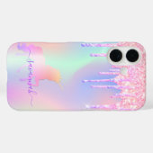Eenhoorn roze druppels holografische naam Case-Mate iPhone case (Achterkant (horizontaal))