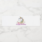 eenhoorn, roze floraal, etiket op waterflesje (Enkel label)