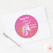 Eenhoorn Roze Glitter Dank u Verjaardagsgunst Ronde Sticker (Envelop)