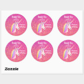 Eenhoorn Roze Glitter Dank u Verjaardagsgunst Ronde Sticker (Vel)